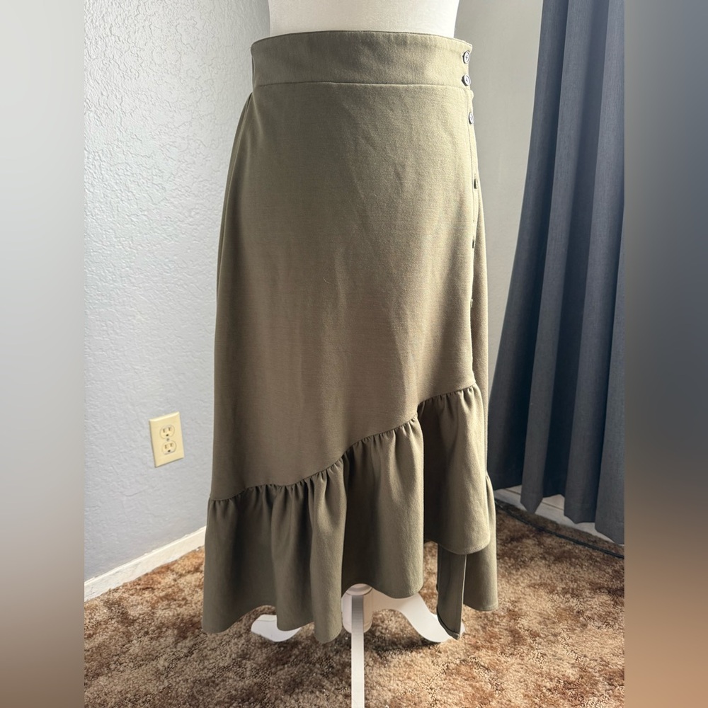 Du Jour Brand Olive Green Women's Ruffle hem Skirt Size XS